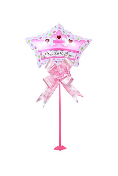Kazanabil Prenses Yazılı Yıldız Parti Masa Süsü Çubuklu Folyo Balon Pembe