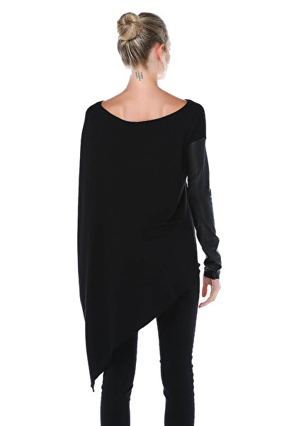 Quincey Women's Black Leather Long Tunic with Sleeves BD2408