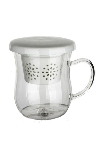 ultraform Porcelain Oval Mug with Strainer and Lid White