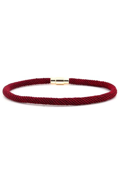 Solfera Men's Thin Claret Red Knitted Rope Yellow Magnetic Clip Bracelet BT458