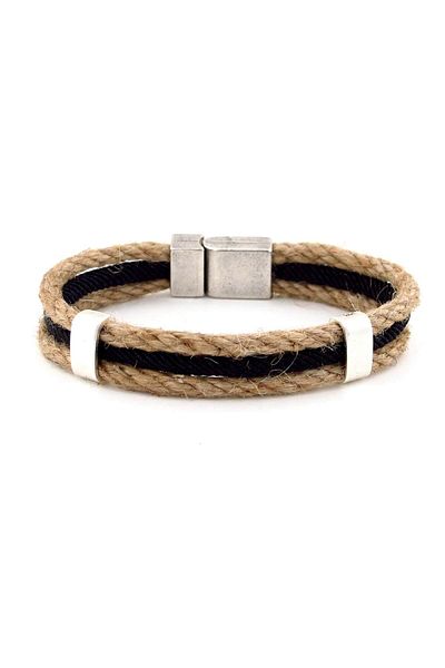 Solfera Men's Black Cream Three Row Metal Clip Bracelet BT390