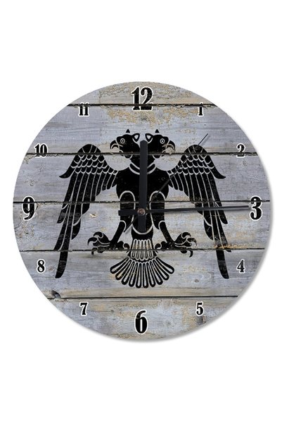 Cakatablo 30 cm Diameter Old Wooden Double Headed Black Eagle Seljuk Flag Ana...