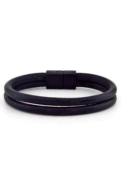 Solfera Men's Double Row Black Leather Bracelet BT206