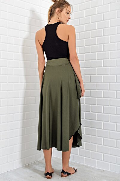 Trend Alaçatı Stili Women's Khaki Asymmetrical Cut Skirt ALC-5402