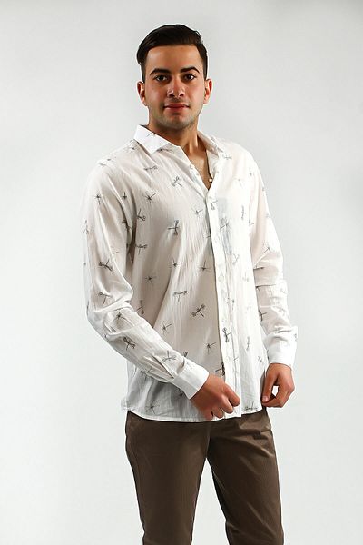 Collezione قميص رجالي أبيض، كم طويل - UCE541502A52