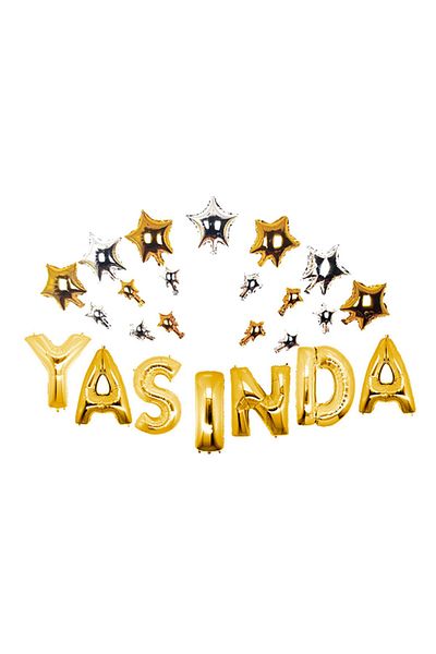 Kazanabil Stars and Year Letters Foil Balloon Set Gold