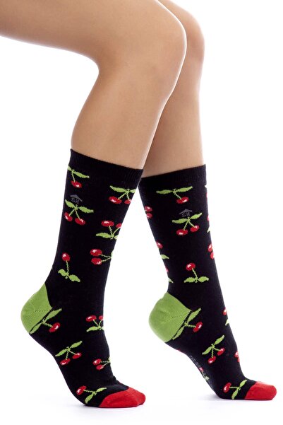 The Socks House جوارب نسائية منقوشة باللون الأسود الكرزي