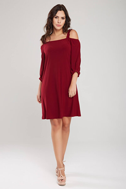 Laranor Kadın Bordo İp Askılı Madonna Yaka Elbise 18L6274