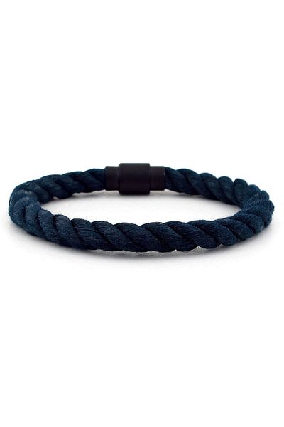 Solfera Men's Navy Blue Rope Black Metal Magnet Bracelet BT422