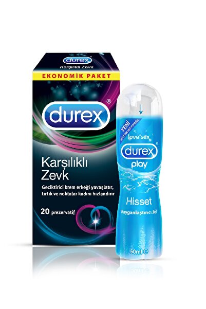 Durex Prezervatif Karşılıklı Zevk 20'li + Kayganlaştırıcı Jel Play Çilek Hazz...