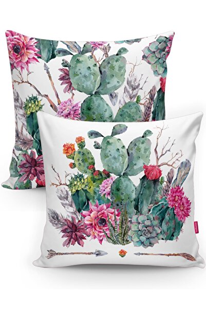 Realhomes Çöl Bitkileri ve Kaktüs Temalı 2'li Dekoratif Kırlent Kılıfı Seti