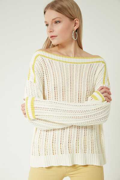 JOIN US Pulover de damă galben ajurat cu gât tricot JU8S228