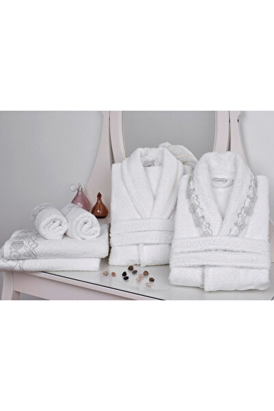 Minteks Bornoz Seti Safir Minteks Cream-White 7001