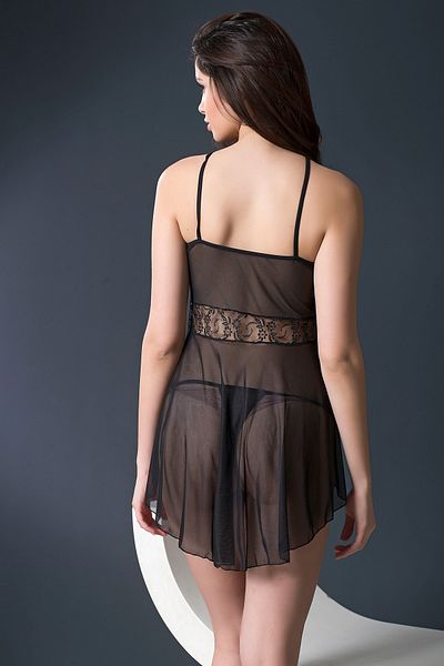 Siyah İnci Women's Black Lace Nightgown Set 1608