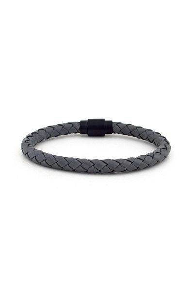 Solfera Men's Gray Leather Black Magnet Bracelet BT237