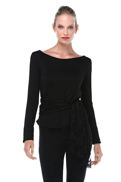 Quincey Жіноча чорна блуза з мереживним поясом BD2401