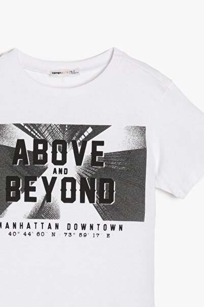 Koton White Boy's Text Printed T-Shirt