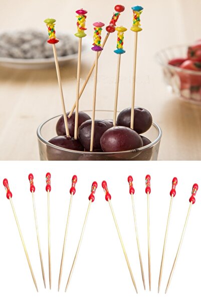 Hyd Bambu Yiyecek Kürdanı Meyve Kanepe Çatalı Çubukları Kokteyl Parti Çubuğu ...