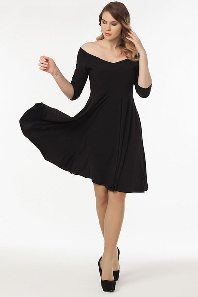 Laranor Women's Black Madonna Collar Movable Skirt Detail Dress 19LB9129