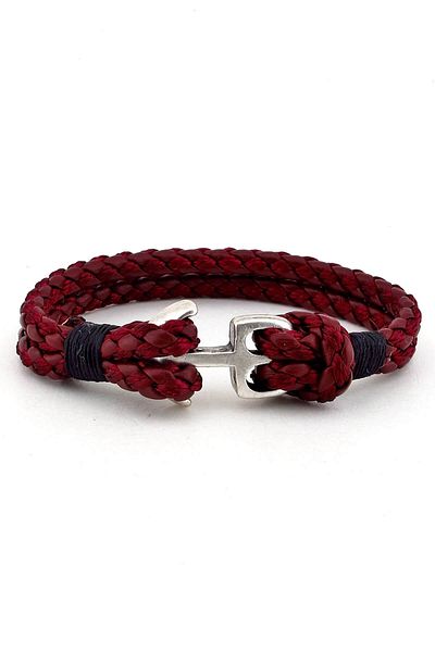 Solfera Men's Sailor Claret Red Black Leather Bracelet BT170