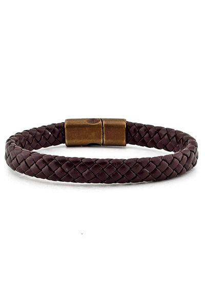 Solfera Men's Magnetic Brown Braid Leather Bracelet Bt188