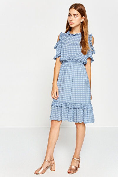 Koton Blau kariertes Damenkleid 8KAF80157FW