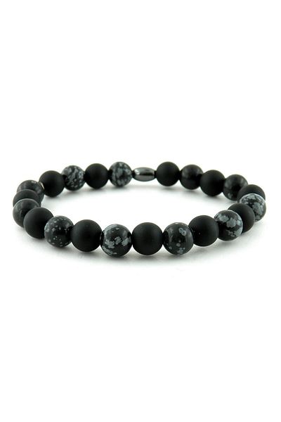 Solfera Men's Matte Onyx And Obsidian Stone Bracelet B432
