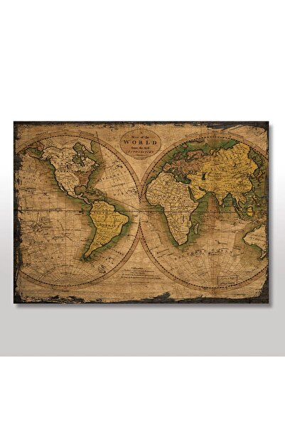 Cakatablo 35cmX50cm Wooden Table Two Hemispheres World Map Image