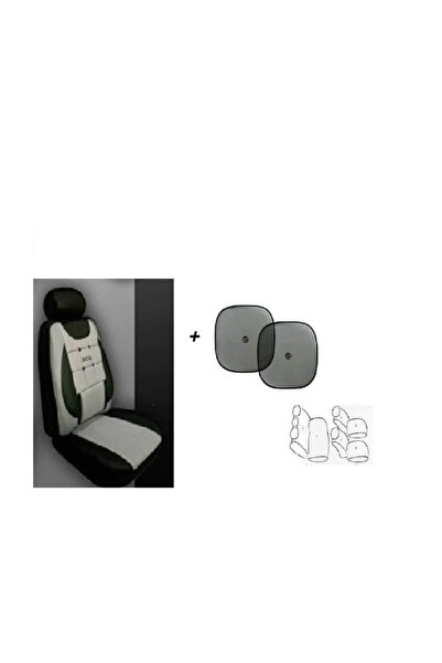 Şentürk Oto Koltuk Kılıfı Takımı Gri Siyah Renk - 2 li Yan Cam Perde Hediyeli...