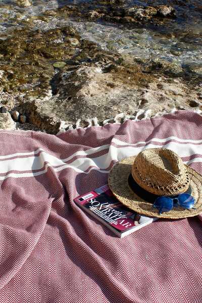 Bedinn Peshtemal Fishback Ριγέ Claret Red Pst255