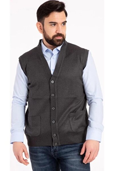 Nacar Erkek Ince Yün Tüylenmez Düğmeli Yelek