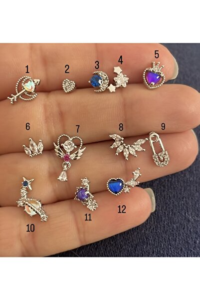 Hazeran accessories Çelik Gümüş Renk Tragus Piercing Helix Kıkırdak Küpe ( Tek Adet )