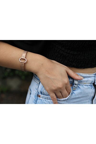 Altuntaş Gold&Silver Taşlı Oval Tokalı Model Rose Gümüş Trabzon Hasırı