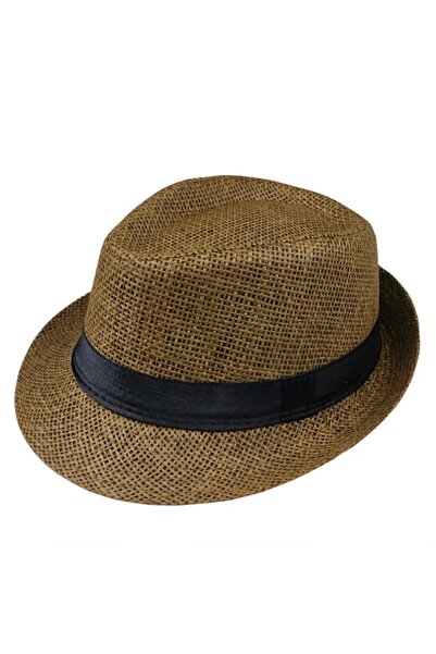 Angelika Καφέ καπέλο Fedora με ψάθινο λουράκι Unisex