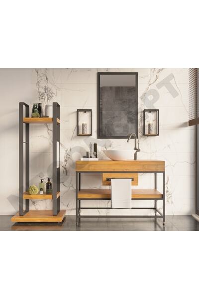 NT Concept Ntconcept Liv Ayna Çerçeveli Masif Ahşap Lavabo Dolabı Hilton(90cm)