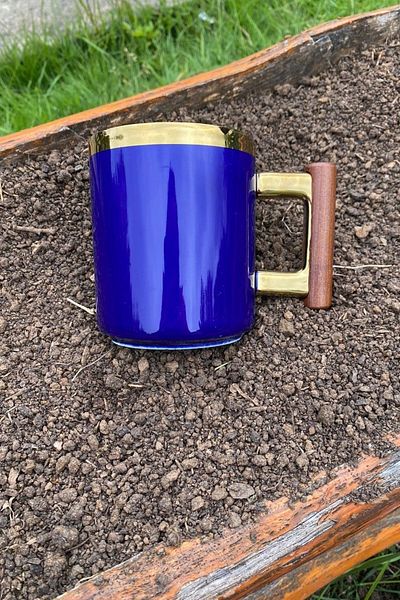 PİNK DESİGN KİTCHEN Bamboo Handle Porcelain Mug Gilded