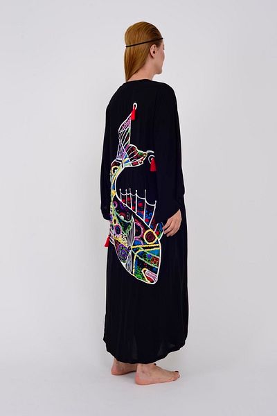 Hazinedan Kimono de damă cu paiete și pompon brodat cu model de pește