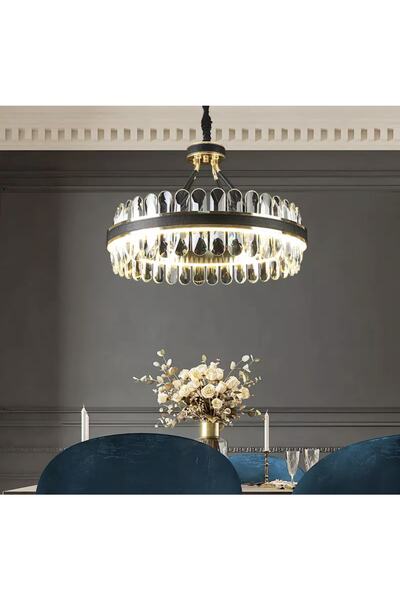 burenze Luxury Exclusive Modern Sarkıt Kristal Taşlı Led Avize Gold Sarı 47 Cm Kademeli 3 Renk