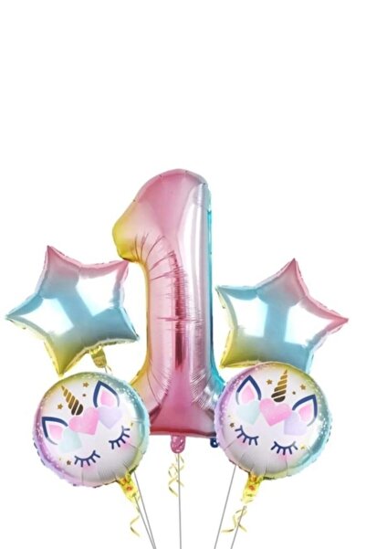 Bkmc Set de baloane din folie curcubeu cu unicorn de lux, 5 bucăți