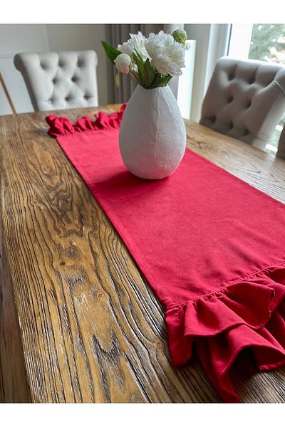 Decamor home Velvet Textured Frilly Red Runner New Year Special Series