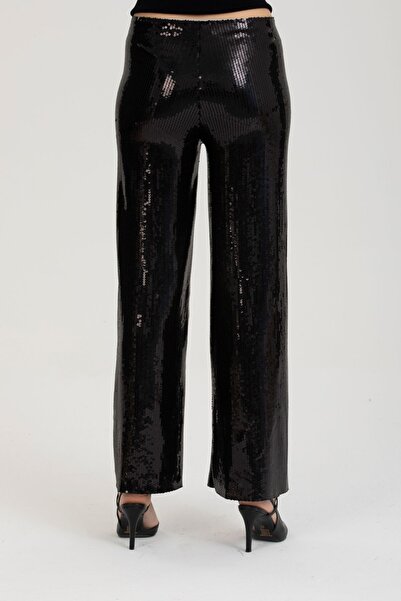 trikobis Sequined Regular Waist Wide Leg Pants