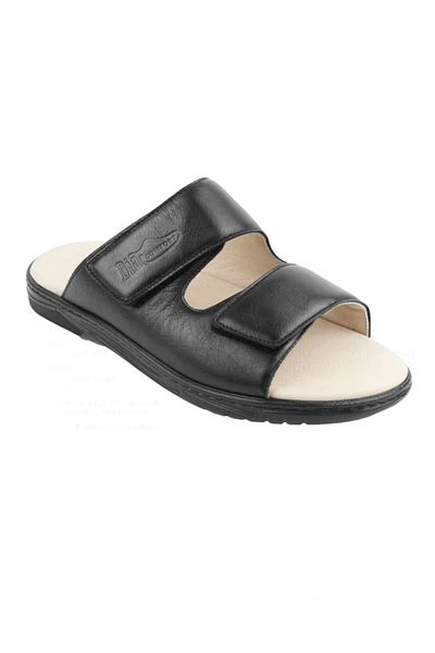 Yuvamfix Dia Comfort Ανδρικές Μαύρες Διαβητικές και Πλήρεις Ορθοπεδικές Παντόφλες από Γνήσιο Δέρμα