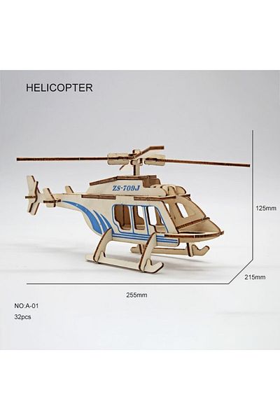 Hayal Sepeti Helicopter Wooden Model Large Size Paintable Model