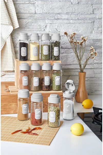 MHK Collection مجموعة من 6 برطمانات توابل عليها ملصقات من زجاج شبكي