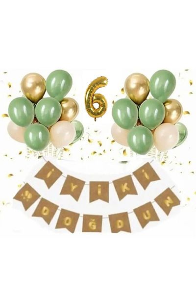 Mini Parti Mini Party Store Age Kraft Gold Leafy Happy Birthday Banner Chrome Gold Mildew Green Sea Sand Balloon