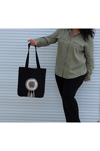 Handream حقيبة كتف من قماش ماندالا المضفر باللون الكريمي