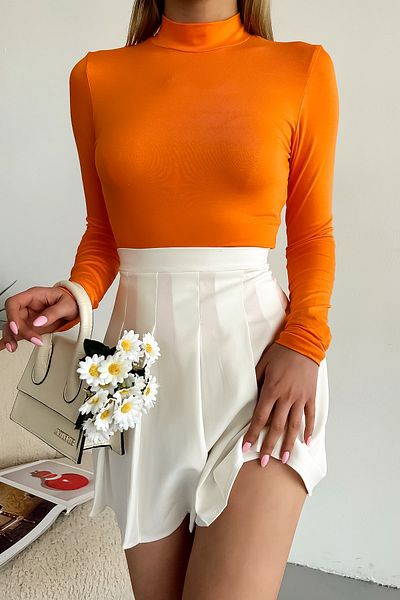 LACHT Women's Orange Long Sleeve Stand Collar Basic Body