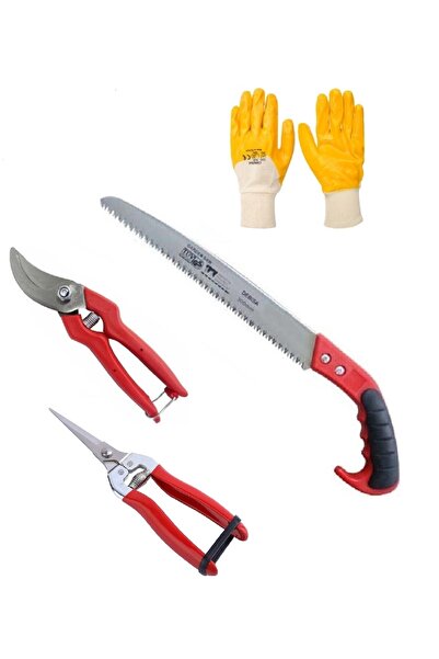 Depolife Bahçe Bağ Budama Makası Ağaç Dal Kesme Testeresi Eldivenli Bahçe Seti