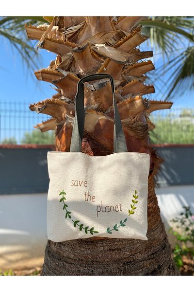 Handream Save Planet Embroidery Written Cloth Shoulder Bag