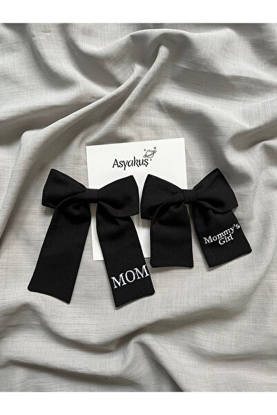 asyakuş مجموعة إبزيم خاصة لعيد الأم مطرزة بنص الأم باللون الأسود للأم والابنة